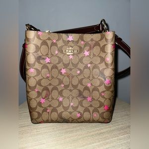 Brown coach crossbody bag pink stars!!!